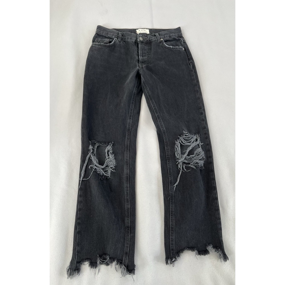 We The Free People Jeans Sz. 24 Womens Black Cropped Distressed Denim Button Fly